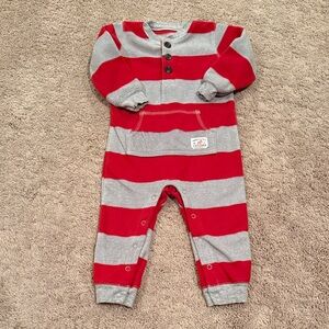 Carters Baby Kids Red Gray Striped One Piece Pajama size 12 months